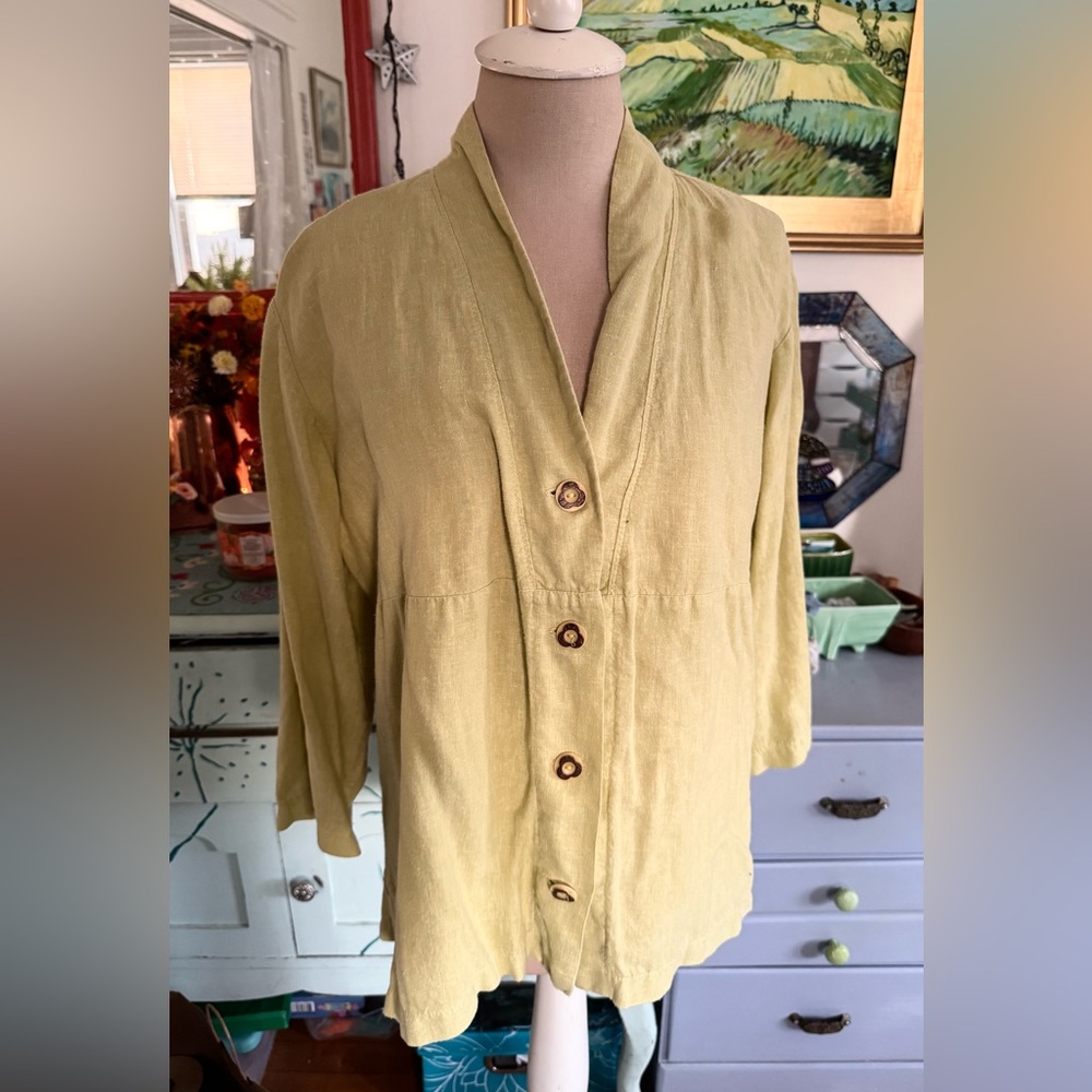 Sympatico Hemp Blend Jacket Generous M Green VGUC Lagenlook Boho Style